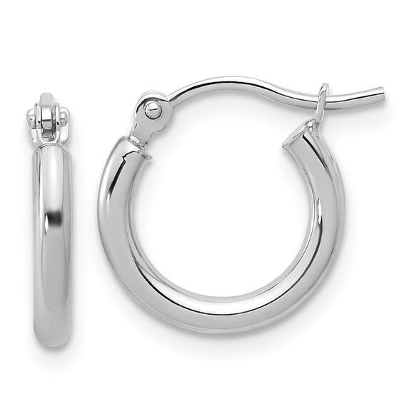 2mm Round Hoop Earrings in 10k White Gold, 13mm (1/2 Inch) - Picture 1 of 6